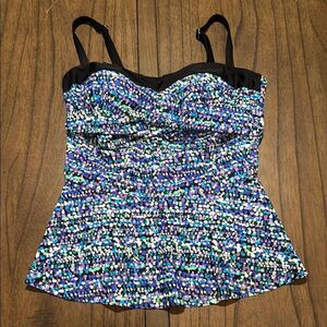 Sweet Escape Black and Blue Bustier Swim Camisole With Underwire size 14